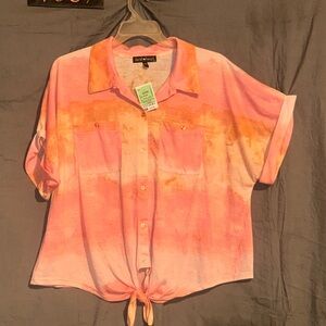 Daniel Rainn Pink and Orange Tie-Front Button Down Shirt